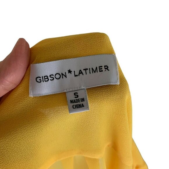 Gibson & Latimer Women's S Small Pop-Over Blouse Semi Sheer Bright Yellow - Picture 6 of 6